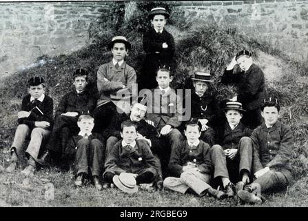 School group with Rudyard Kipling aged 16 in centre, United Services College, Westward Ho, Devon, setting for stories Stalky and Co. Stock Photo