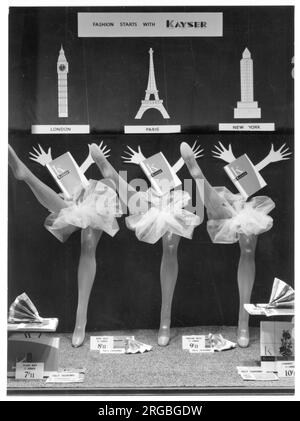 Kayser stockings and tights window display: Liverpool department store, Owen Owen, shop window display. Stock Photo