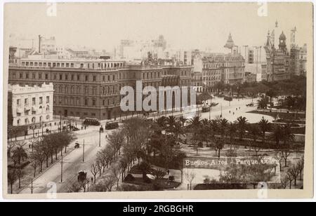 Aerial view of Columbus Park (Parque Colon), Buenos Aires, Argentina, South America, dated 22 June 1918, with an extremely rare fall of snow (the next snow fell in 2007). Stock Photo