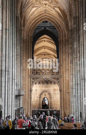 Visitors to Canterbury Cathedral in the Nave. Stock Photo