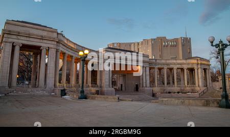 An early morning shot of the beautiful and empty amphitheater at Civic Center Park in Denver, Colorado. Stock Photo