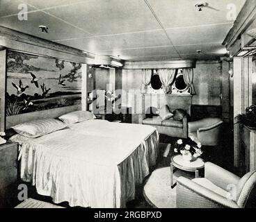 RMS Queen Mary, Stateroom, January 1949 Stock Photo