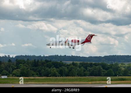 Zurich, Switzerland, July 13, 2023 TC-RSC Bombardier Learjet 45 aircraft is landing on runway 14 Stock Photo