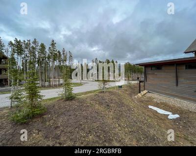 Big Sky, MT USA - June 2, 2023:  A vacation home villiage in Big Sky, Montana. Stock Photo