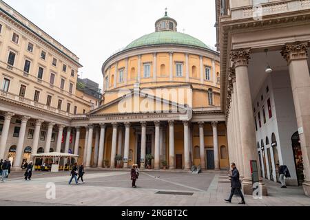 Milan, Italy - 30 March 2022: San Carlo al Corso is a neo-classic church in the center of Milan. The facade was designed in 1844 by Carlo Amati and wa Stock Photo