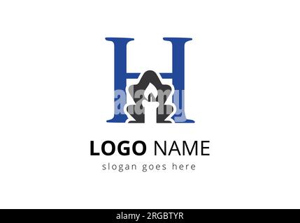 Letter H With Candle Logo  Design Vector Template. For Event, Celebration and Party Symbol Stock Vector