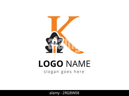 Letter K With Candle Logo  Design Vector Template. For Event, Celebration and Party Symbol Stock Vector