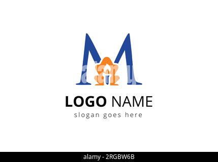 Letter M With Candle Logo  Design Vector Template. For Event, Celebration and Party Symbol Stock Vector