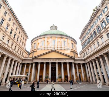 Milan, Italy - 30 March 2022: San Carlo al Corso is a neo-classic church in the center of Milan. The facade was designed in 1844 by Carlo Amati and wa Stock Photo