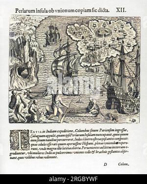 During his third voyage, Christopher Columbus discovers Cubagua, and names it 'Pearl Island' because of the abundance of pearl oysters Stock Photo