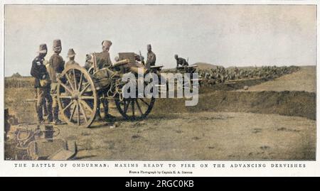 Battle of Omdurman: maxim guns ready to fire on the advancing Dervishes. Stock Photo