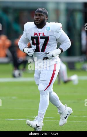 Atlanta Falcons defensive tackle Grady Jarrett (97) works during the first  half of an NFL football game against the Carolina Panthers, Sunday, Oct.  31, 2021, in Atlanta. (AP Photo/Danny Karnik Stock Photo - Alamy