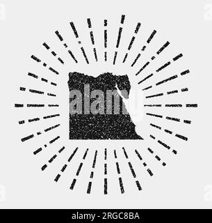 Vintage map of Egypt. Grunge sunburst around the country. Black Egypt shape with sun rays on white background. Vector illustration. Stock Vector