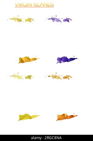 Set of vector polygonal maps of Virgin Islands. Bright gradient map of island in low poly style. Stock Vector