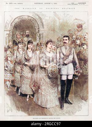Marriage of Princess Beatrice (1857 - 1944) youngest child of Queen Victoria, to Prince Henry of Battenberg at Whippingham, Isle of Wight Stock Photo