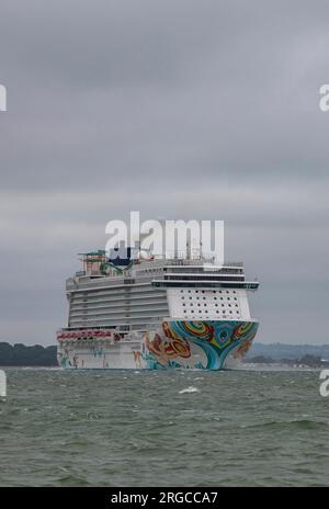 norwegian getaway cruise ship in the solent after leaving the port of southampton docks, uk Stock Photo