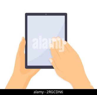 hands holding tablet with blank screen- vector illustration Stock Vector
