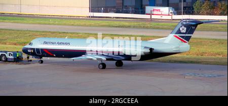 Fokker 100 F-GIOJ (msn 11454), of TAT - Transport Aerien Transregional, in British Airways colours, ca September-October 1997. Stock Photo