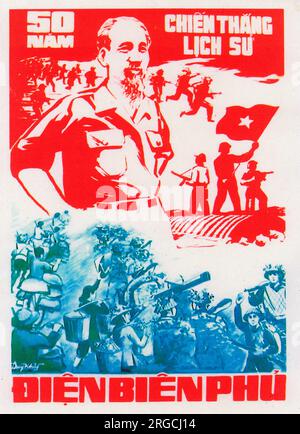 Vietnamese Patriotic Poster - 50 years of Victorious fighting for Vietnam - Ho Chi Minh Stock Photo