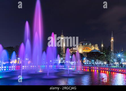 A picture of the Hagia Sophia and the colorful Sultan Ahmet Park ...