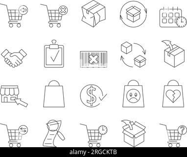 Purchase Returns Icons Set. Return Policy, Refund Process. Editable Stroke. Simple Icons Vector Collection Stock Vector