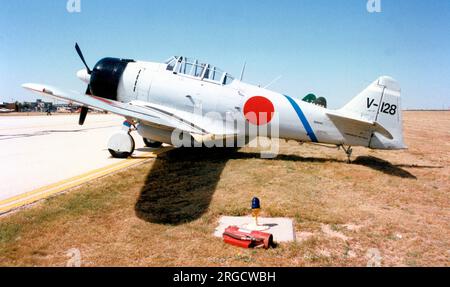 Canadian Car and Foundry Harvard Mk.IV N2048 / V-128 (msn CCF4-023, ex RCAF 20232), of the Confederate Air Force at Midland Airport on 8-10 October, mocked up as a Mitsubishi A6M2 replica carrier fighter. Stock Photo