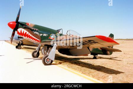 North American P-51 Cavalier Mustang C-GMUS 'What's Up Doc' (msn 67-22581), at Midland Airport on 8-10 October 1992. Stock Photo