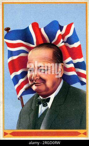 WW2 era portrait of Sir Winston Leonard Spencer Churchill (1874-1965) - British statesman, soldier, and writer who served as Prime Minister of the United Kingdom twice, from 1940 to 1945 during the Second World War, and again from 1951 to 1955. Stock Photo