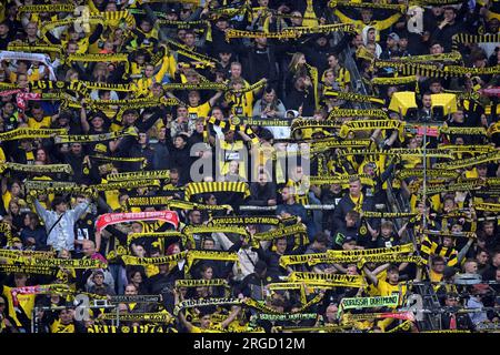 DORTMUND - Borussia Dortmund supporters during the friendly match between Borussia Dortmund and Ajax Amsterdam at Signal Iduna Park on August 6, 2023 in Dortmund, Germany. AP | Dutch Height | GERRIT OF COLOGNE Stock Photo