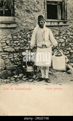 A Mobile Ice Cream Seller, Constantinople, Turkey. Stock Photo