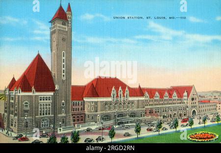 St. Louis' Union Station, located at Eighteenth and Market Streets facing Aloe Plaza. Missouri, USA. Stock Photo