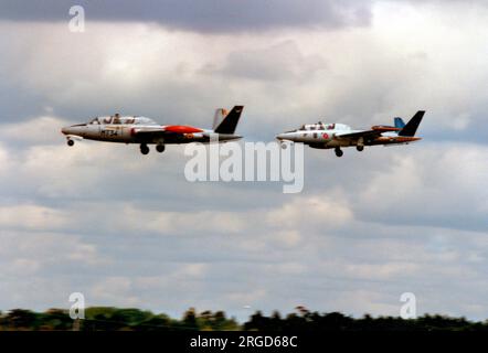 Force aerienne belge - Fouga CM.170 Magister MT34 with another (msn 291), on a pairs approach. (Force Aerienne Belge - Belgische Luchtmacht - Belgian Air Force). Stock Photo