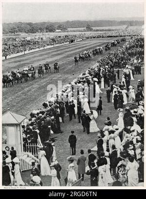 King Edward VII and Alexandra of Denmark arriving on the course on Gold Cup Day. Stock Photo