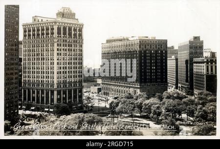 Grand Circus Park and Statler Hotel - Detroit, Michigan, USA. Stock Photo