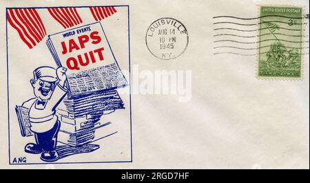 World Events, Japs Quit at end of WW2, American postal cover envelope of newspaper vendor Stock Photo