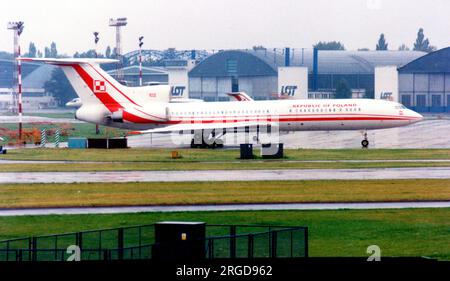 Polish Air Force - Tupolev Tu-154M 102 (msn 90A862), of the Polish Air Force Presidential Flight. (Sister-ship '101' crashed on approach to Smolensk, killing the president of Poland, Lech KaczyÅ?ski, and his wife, Maria, the former president of Poland in exile, Ryszard Kaczorowski, the chief of the Polish General Staff and other senior Polish military officers, the president of the National Bank of Poland, Polish Government officials, 18 members of the Polish Parliament, senior members of the Polish clergy, and relatives of victims of the Katyn massacre. The group was arriving from Warsaw to a Stock Photo