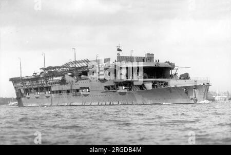 Royal Navy - HMS Furious 47, an aircraft carrier converted from a Courageous-class battlecruiser, in March 1932. Stock Photo