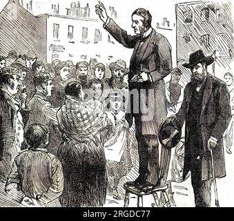 ANTHONY ASHLEY COOPER, seventh earl of SHAFTESBURY preaching in the east end of London. Stock Photo