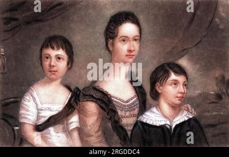 THEOBALD WOLFE TONE, Irish patriot (on left) as a boy, with his mother and his brother Matthew. Stock Photo