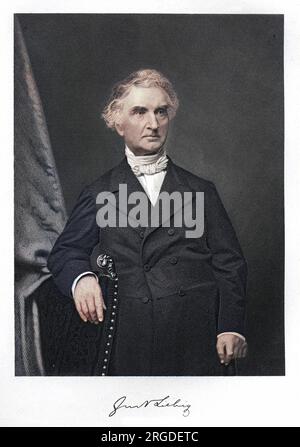 JUSTUS VON LIEBIG (1803 - 1873), German chemist with his autograph. Stock Photo