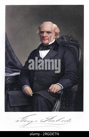 GEORGE PEABODY (1795 - 1869), American grocer and philanthropist with his autograph. Stock Photo