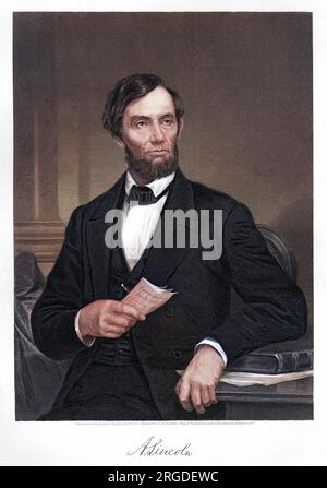 ABRAHAM LINCOLN (1809 - 1865), American statesman, president, assassinated while theatre- going,  with his autograph. Stock Photo