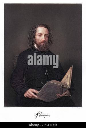 ALFRED lord TENNYSON (1809 - 1892), writer of 'In memoriam', 'The lady of Shallott' and other poems, with his autograph. Stock Photo