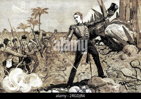 Sir Garnet Wolseley(1833-1913) as a young officer in the British army, storming Myat-Toon's stronghold, Burma, February 1853. 'Impetuously eager to distinguish himself in this, his first serious fight, the young officer was rushing forward, well ahead of the men.' Stock Photo