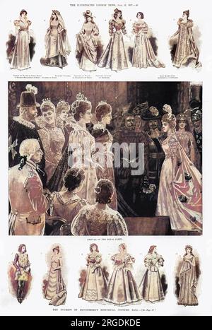 Arrival of the royal party, including the Prince and Princess of Wales (the future King Edward VII and Queen Alexandra) at the Devonshire House historical costume ball, hosted by the Duchess of Devonshire to celebrate the Diamond Jubilee of Queen Victoria in 1897. Stock Photo