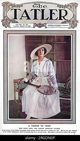 Elsie Janis (March 16, 1889 – February 26, 1956), American singer, songwriter, actress, and screenwriter. Entertaining the troops during World War I immortalized her as 'the sweetheart of the AEF' (American Expeditionary Force).  Pictured on the front cover of The Tatler dressed ready for a game of tennis which seems appropriate as the magazine comments on her fondness for the outdoor life and sport. Stock Photo