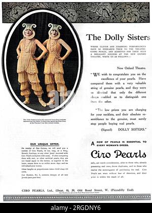 Advertisement for Ciro Pearls featuring the Dolly sisters wearing