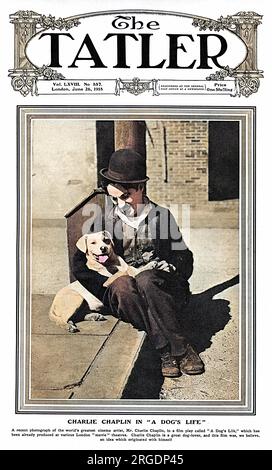 Front cover of The Tatler featuring 'world's greatest cinema artist,' Charlie Chaplin appearing in a scene from his latest film, A Dog's Life. Stock Photo