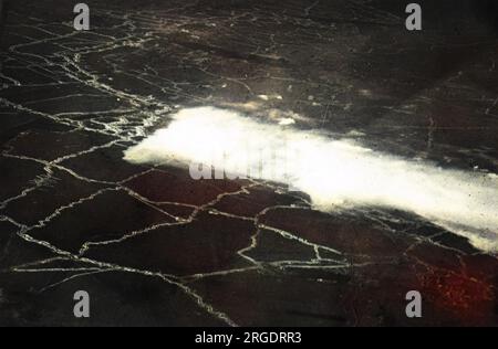 Aerial photograph (German) of smoke from a poison gas attack during the Battle of Hulluch, France, First World War.  It was chlorine gas, released by the Germans. Stock Photo