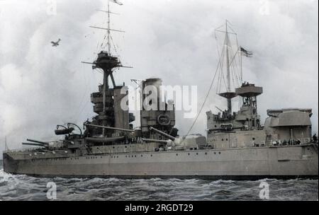 HMS Iron Duke, British battleship, launched 1912, served as the flagship of the Grand Fleet during the First World War, used as a base ship at Scapa Flow during the Second World War, decommissioned 1946. Stock Photo